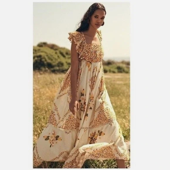 Farm Rio Cashew Crossed Back Dress Medium - Picture 4 of 10